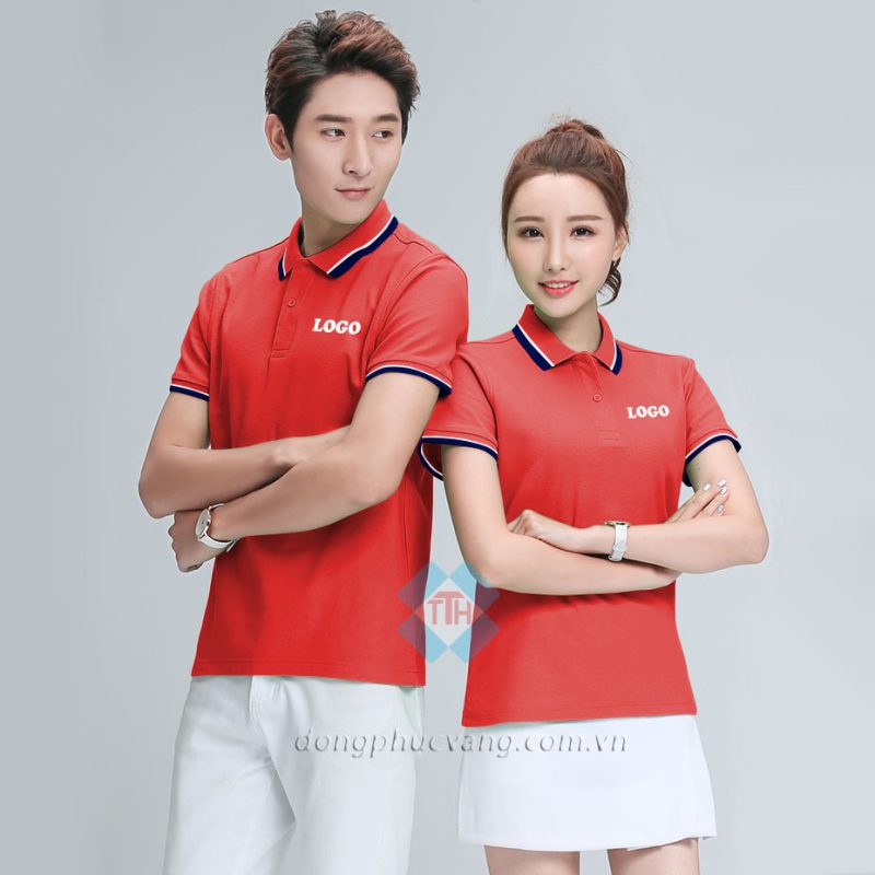 Đồng phục polo màu đỏ sọc to