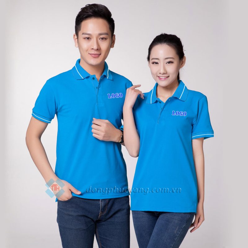 Áo polo màu xanh ya sọc nhỏ