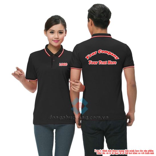 Áo polo đen 2 sọc