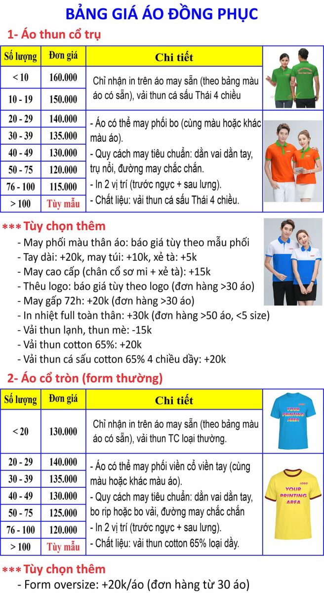 Bang gia ao dong phuc 2026